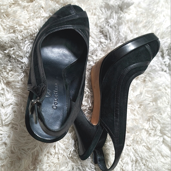Cole Haan Leather Suede Peep-Toe Slingback Pumps Size 7.5 B - Picture 4 of 9
